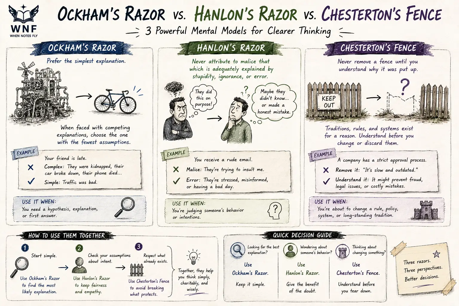 Ockham's, Hanlon's, and Chesterton's Razors Explained
