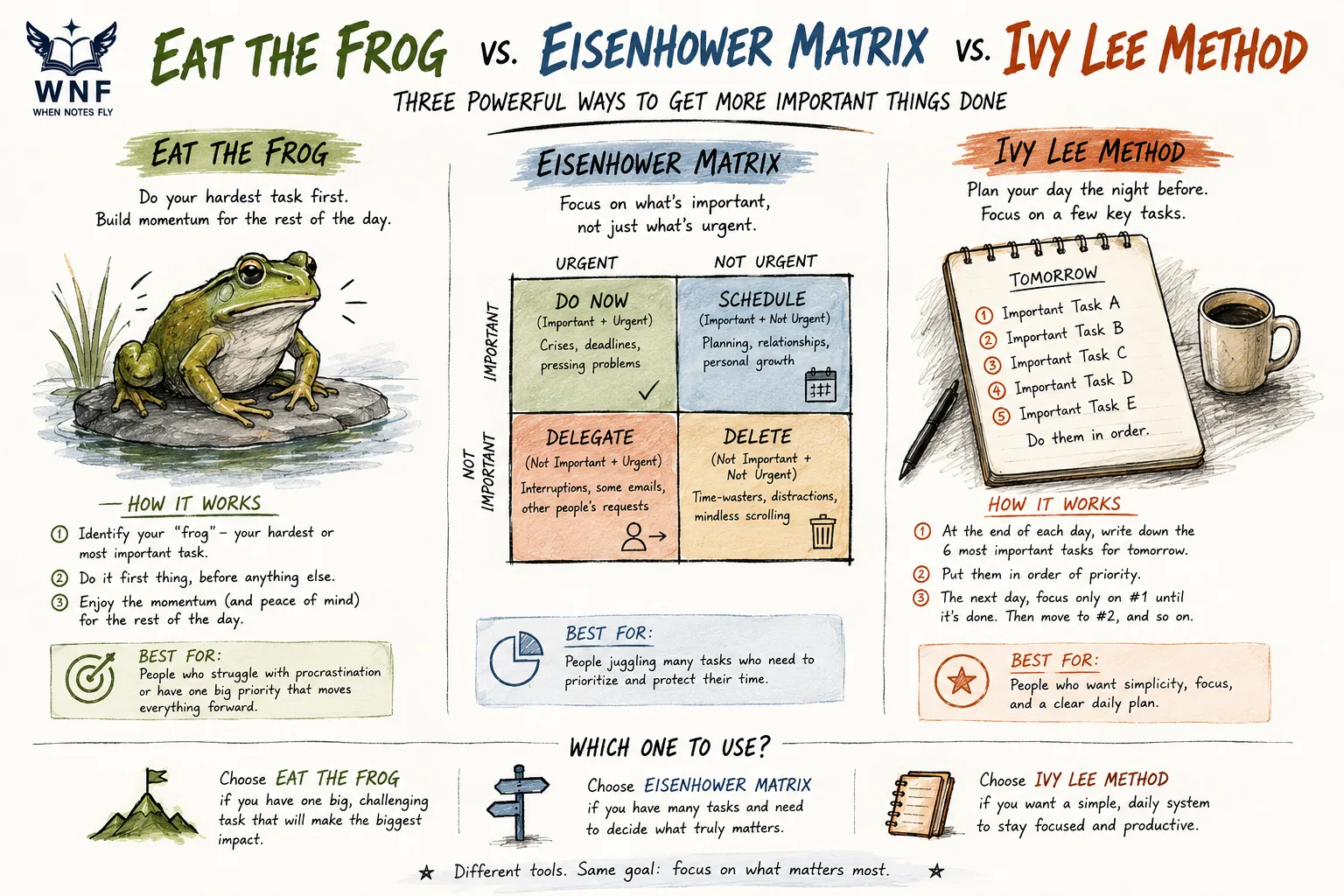 Eat the Frog vs Eisenhower Matrix vs Ivy Lee Method